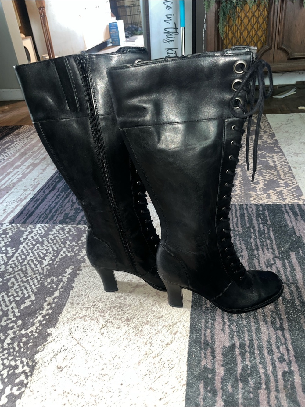 Style & Co. Black Lace-Up Mid-Calf Heeled Boots